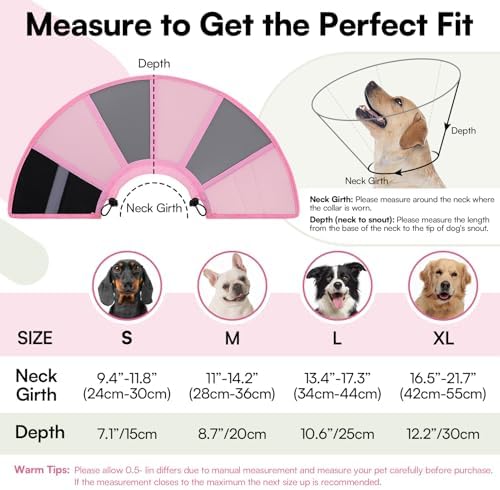 Queenmore Dog Cones for Medium Dogs, Soft Dog Cone, Cone for Dogs After Surgery, Adjustable Recovery Collar for Wound Healing, Comfortable Pet E-Collar to Stop Licking (Light Pink,M)