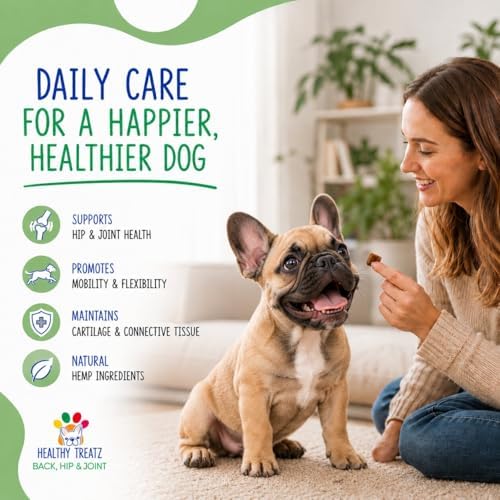 Back, Hip & Joint Supplement for Dogs – Glucosamine, Chondroitin, MSM & Hemp Soft Chews for Back, Hip & Joint Support – 120 Count, All Breeds, Made in USA.