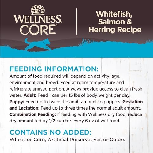 Wellness CORE Pate Adult Canned Wet Dog Food, Grain Free, Natural, Whitefish, Salmon, and Herring Recipe, 12.5 oz, Pack of 12 Cans