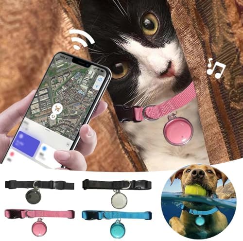 Mini Bell Cat Tracker, Mini Tracker for Pet iOS & Android, Waterproof Cat Collar with Finder Tag, Cats GPS Tracker Collar with Safety Elastic Buckle, Smart Pet Tracker Location (B-Android)