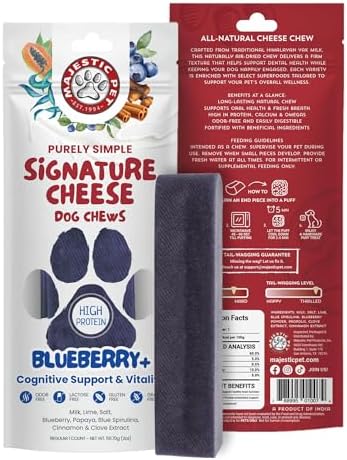 Majestic Pet Himalayan All-Natural Cheese Dog Chews - Long Lasting Dental Chew for Dogs - Healthy Pet Treats with Beneficial Ingredients (Cognitive Support & Vitality, Regular, 1 Pack)