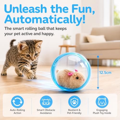 2026 New Self-Rolling Interactive Cat Ball, Automatic 360° Moving Rolling Toy with Realistic Animal Design, Electric Interactive Pet Ball for Indoor Cats & Dogs Chasing (Rabbit)