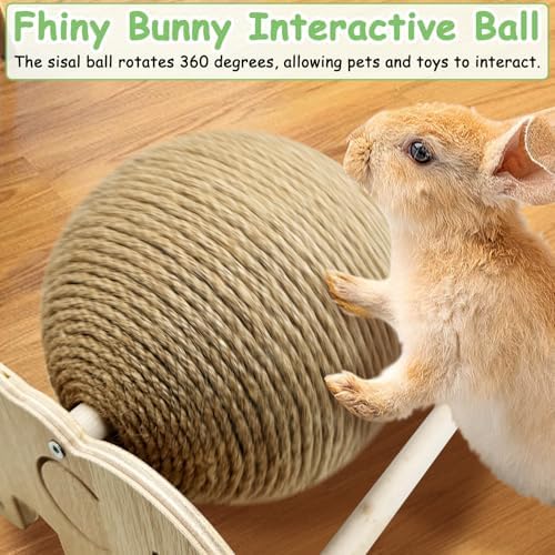 Fhiny Rabbit Scratch Toy, Natural Sisal Rabbit Scratching Ball Cute Sisal Rope Bunny Claw Scratcher Rotating Ball Interactive Toys Nail Scratching Post for Indoor Pets Kittens Ferrets Elephant Shape