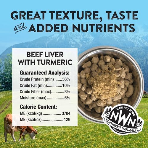 Northwest Naturals Freeze-Dried Beef Liver with Turmeric - Functional Topper for Dogs and Cats- Healthy, Limited Ingredients, Human Grade Pet Food, All Natural, Proudly Made in USA, 4.5 Oz (Pack of 2)