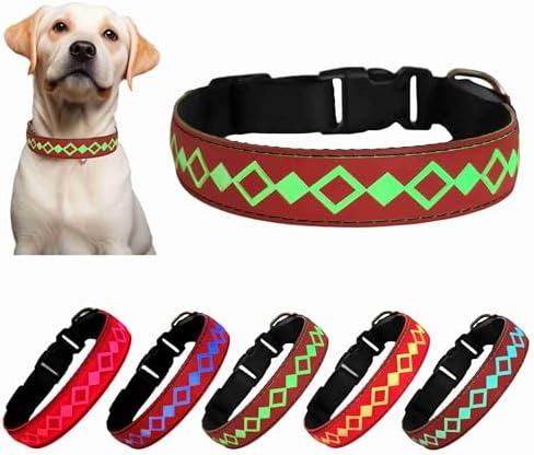 Personalized Flashing Night Dog Collar with Waterproof airtag Holder for Black Dog Night Walking (RED, S(7.87-11.8"))