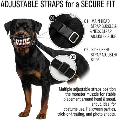 Scary Dog Muzzle with Teeth, Breathable Halloween Monster Mask (XXL)