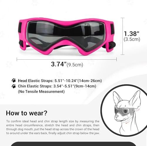 Dog Goggles for Extra Small Breed, Anti-UV Windproof Doggie Sunglasses, Small Dog Glasses Eye Protection for Riding Cycling Hiking, Pink