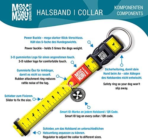 Max & Molly Fashion Smart ID Dog Collar, Soft Padded Neoprene, Anti-Fade, Adjustable Sizing w/Pet Profile Smart ID QR-Tag, Waterproof & Machine Washable, Puzzle Pieces, Medium