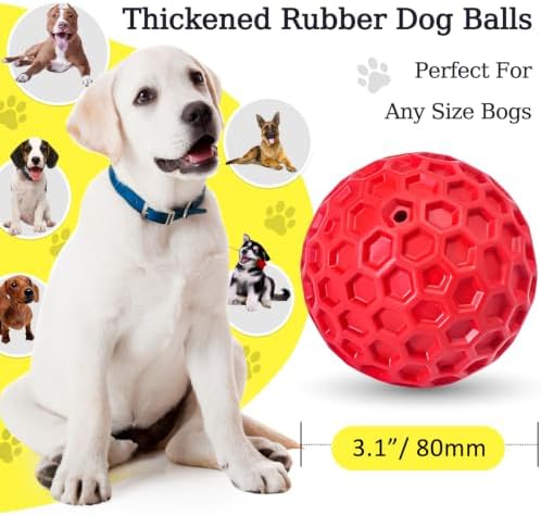 Indestructible Squeaky Dog Ball for Aggressive Chewers, Rubber Interactive Dog Toy for Teething, Relieving Anxiety. Chew Toy for Large, Medium Breeds, Outdoor & Indoor Ball.