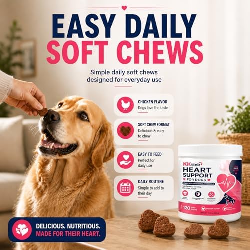 Heart Support for Dogs, Taurine & CoQ10 Soft Chews with L-Carnitine, EPA & DHA, Cardiovascular Support, Senior Heart Health & Antioxidant Support, Chicken Flavor, 120 Soft Chews