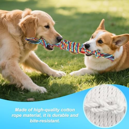 Celery Tough Dog Toys for Aggressive chewers - 7 Pack Durable Cotton Rope chew Toys for Large Dogs and Medium, Interactive tug of War, Teeth Cleaning, Puppy Training and Fetch Play (7 Pack)