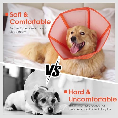 Allroaring Dog Cone Waterproof Pet Recovery Collar Anti Lick, Orange L