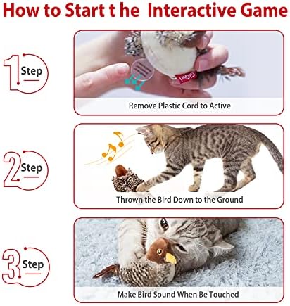 Gigwi Interactive Cat Set - Squeaky Feather Toys for Indoor Cats, 3PCS Plush Pack Including Mouse Hunt, Chase Bird, and Chirping Bee
