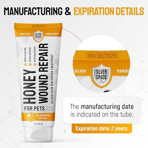 Hot Spot Treatment For Dogs & Cats to Help with Scratches, Cuts, Bites – Set of Honey Wound Repair Ointment in Gel Form + 2 Bandages – Horse & Dog Wound Care with Silver & Honey – All Pets Care – 2 Oz