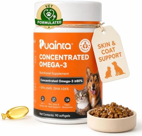PUAINTA Omega 3 Fish Oil for Dogs & Cats, 80% EPA DHA Softgels