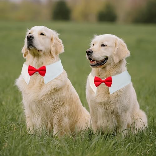 Dog Bow Ties for Large Dogs, KOOLMOX Red Tuxedo for Dogs, Tuxedo Dog Neck Bow Red with Adjustable White Collar Formal Pet Collar Necktie for Small Medium Large Boy Dog Tuxedo Tux Wedding Outfits