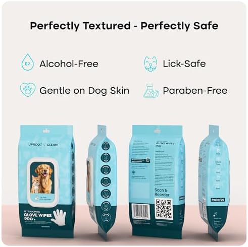 Uproot Clean Glove Wipes Pro & Eye Care Set: Extra-Thick Dog Wipes for Paws and Butt for Full-Body Cleaning (20 Pack) + Hypoallergenic Eye Pads as a Gentle cat & Dog Tear Stain Remover