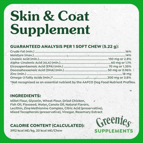 Greenies Supplements Skin & Coat Soft Dog Chews, Chicken Flavor, 40 Count
