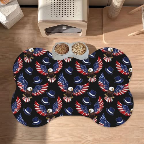 Bone Shape Bald Eagle Patriotic American Flag Pet Feeding Placemat