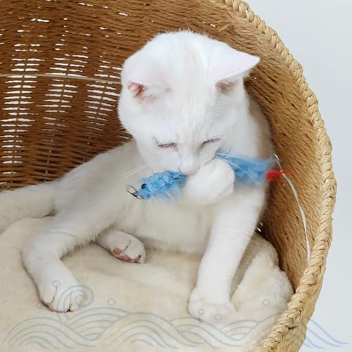 SONGWAY Cat Worm Toy Refills - 12Pcs Worm Cat Toys with Feather Tail, Teaser Wand Toys Replacement