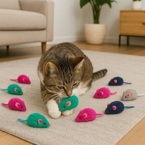 SPOT Colored Plush Catnip Mice Toys – 12-Pack of 4.5-Inch Rattle Mice – Interactive Cat Toys for Indoor Cats & Kittens – Soft, Lightweight, Classic Mouse Shape – Catnip-Filled for Active Play