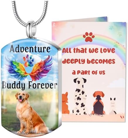 Fanery Sue Pet Ashes Necklace for Dog Cat, Custom Photo & Text