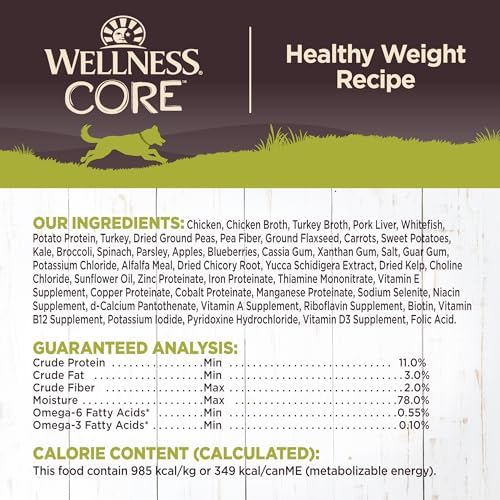 Wellness CORE Healthy Weight Pate Adult Canned Wet Dog Food, Grain Free, Natural, 12.5 oz, Pack of 12 Cans