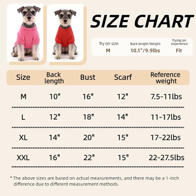 2 Pack Dog Hoodie for Small Dogs, Dog Sweatshirt Soft Warm Pullover Dog Clothes with Ribbed Cuffs for Schnauzer/Poodle/Chihuahua (Red+Pink, XX-Large)