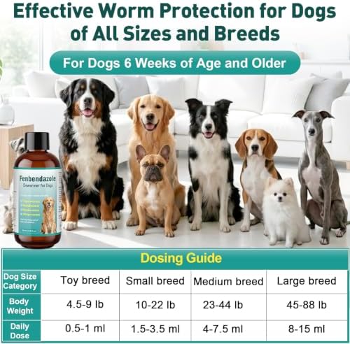 Dewormer for Dog, Fenbendazole Dog Dewormer Liquid, Broad Spectrum for All wormer, Tapeworms, Roundworms, Hookworms, Whipworms, 100ml