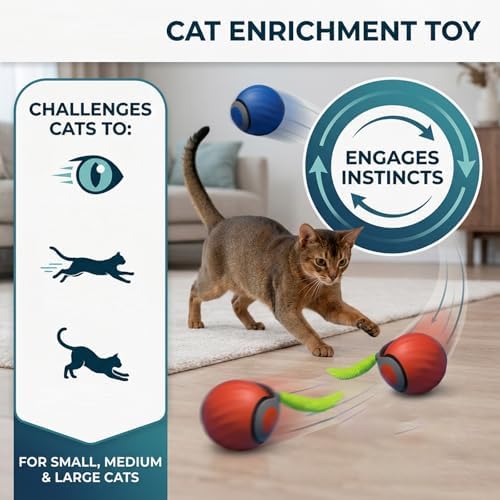 Teazys Cat Toy Turbo Tail 3.0,Interactive Cat Toy Ball, Automatic Cat Toy with Tail, Electric Rolling Ball on Carpet, Cat Enrichment Toys for Small/Medium/Large Cats to Keep Them Busy (Orange)