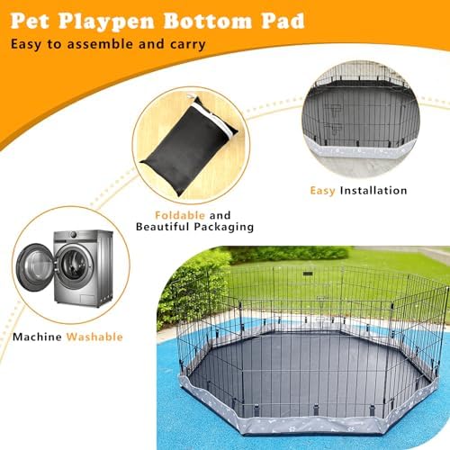 Dog Playpen Bottom Pad Fits for 24 Inch 8 Panels Regular Octagon Metal Exercise Pet Playpen, Dog Crate Pad Puppy Playpen Pad. (Note: Playpen Not Included) -Gray