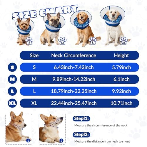 2-in-1 Inflatable Dog Cone Collar, Transparent Anti-Licking Shield with Detachable Soft Padding, Adjustable Elizabethan Collar for Small, Medium, Large Dogs and Cats (L)