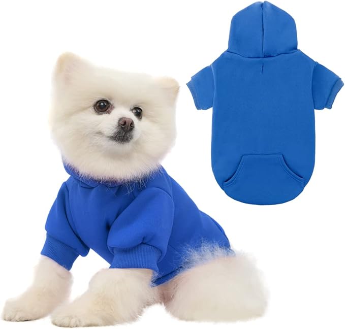 KOOLTAIL Basic Dog Hoodie - Soft and Warm Dog Hoodie Sweater with Leash Hole and Pocket, Dog Winter Coat, Cold Weather Clothes Sweatshirt for Small Medium Large Dogs Puppy Cat Boys Girls Blue XS