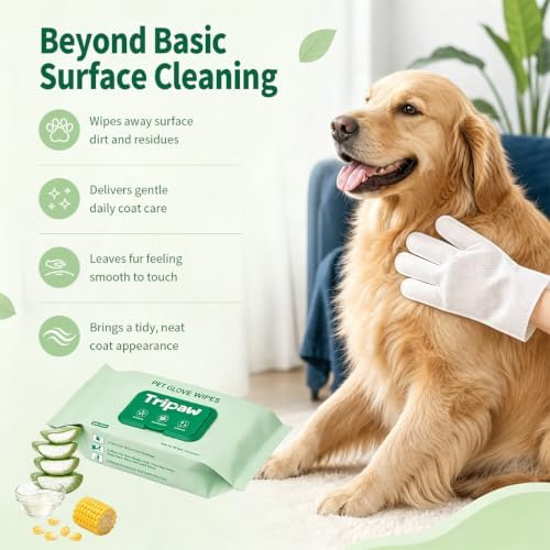 Disposable Pet Glove Wipes 6 Count, No‑Rinse Thick Wipes for Dogs&Cats