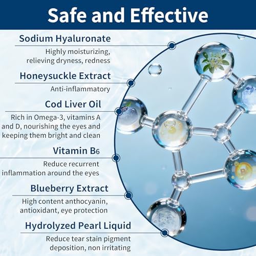 Dog Eye Drops, Contain Blueberry Extract, Removes Tear Stains and Secretions, Supports and Prevents Eye Problems, Suitable for Cats & Dogs, 1 Bottle (2.03 fl. oz in Total)