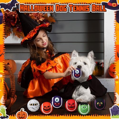 Civaner 6 Pcs Halloween Dog Toys Bulk, 2.5 Inch Squeaky Tennis Balls Gifts