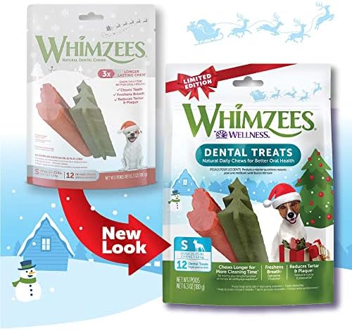 Wellness WHIMZEES Holiday Natural Dog Dental Treat, Christmas Winter Seasonal Gift, Chews, Freshens Breath, Small Size, 6.3 oz Bag, 12 Count