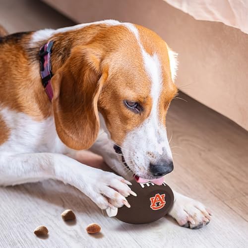 NCAA Auburn Tigers Football Treat Dispensing Toy for Dogs and Cats, Rubber Ball Dog Toy, Interactive Fun Dog Treat Toy, Natural Rubber Dog Feeding Toy
