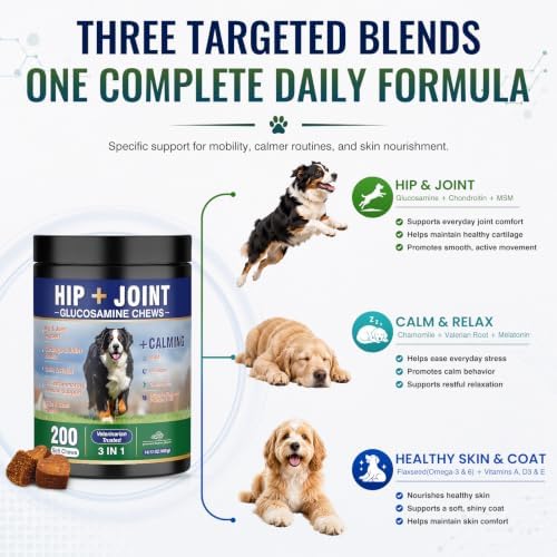 Hip and Joint Supplement for Dogs 200ct, Calming & Skin Support All dogs