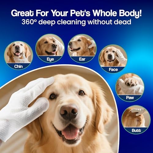 Glove & Go Grooming Wipes for Dogs & Cats - Paraben Free, Alcohol Free, Lick-Safe, Hypoallergenic, Oatmeal Scented Dog Wipes for Paws and Butt, Puppy Wipes (20 Count)