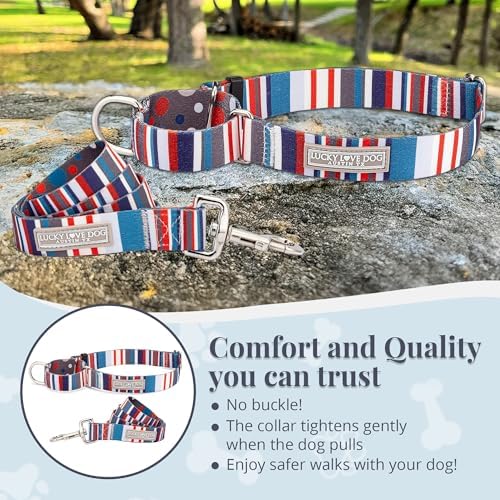 Lucky Love Dog Martingale Collar & Leash Set No Slip Cute – Linus, Small