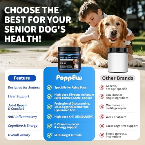 Senior Dog Liver & Joint Supplement – Same, Milk Thistle (Silybin), Glucosamine, MSM for Liver Health Detox, Mobility, Joint Pain Support, Cognitive & Vitality Support, Beef Flavor, 90Ct