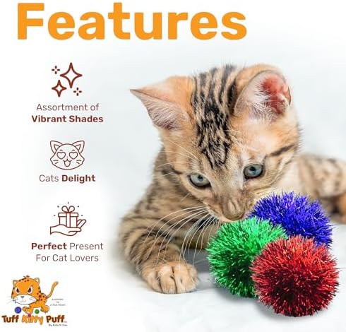 Tuff Kitty Puff Jumbo 2 inch Sparkle Ball Cat Toy - 12Pk Multi-Color