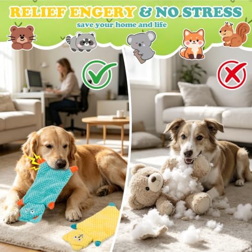 No Stuffing Squeaky Dog Toys for Small Medium Large Dogs, 5 Pack Durable Plush Puppy Chew Toys for Teething and Chewing, Interactive Dog Chew Toy to Keep Them Busy
