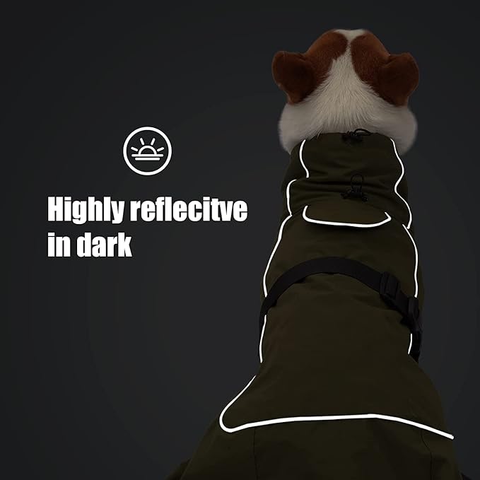 Dog Raincoat - Waterproof Winter Jacket with Velvet Inner, Reflective Strip, Black, XX-Large