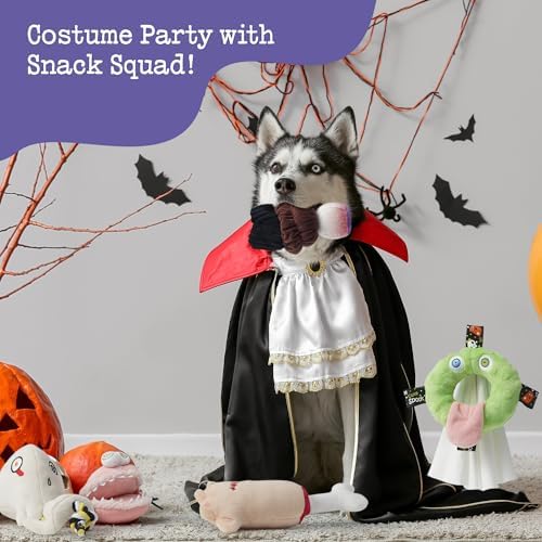 Fuzzwoof 5 Pack Halloween Dog Squeak Toys, Spooky Snacks + Skull Rope Large Dog Tug Toys, Food Theme Plush Puppy Interactive Toys for Fun & Teeth Cleaning