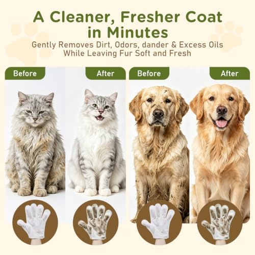 Pet Glove Wipes for Dogs & Cats, No-Rinse Cleaning & Grooming Wipes, 24 PCS