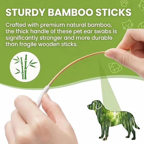 400 Pcs 6 Inch Long Dog Ear Swabs with Storage Box, Large Cotton Buds with Bamboo Handle, Soft & Absorbent Dogs Ear Cleaner Sticks for Gentle Cleaning