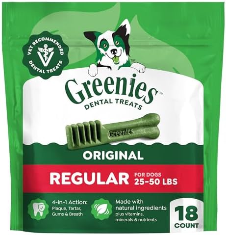 Greenies Regular Dental Dog Treats, Original Chicken Flavor, 18 Count