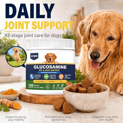 Hip and Joint Supplements for Dogs - Glucosamine for Dogs with Chondroitin, Turmeric & MSM - Joint Pain Relief and Hip Support - All Ages and Breeds - 120 Chews